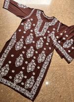 Brown Rayon Traditional Wear Lucknowi Kurti With Pant