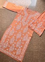 Peach Rayon Traditional Wear Lucknowi Kurti With Pant