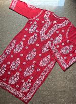 Red Rayon Traditional Wear Lucknowi Kurti With Pant