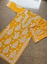 Yellow Rayon Traditional Wear Lucknowi Kurti With Pant