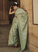 Light Green Satin Silk Party Wear Weaving Saree