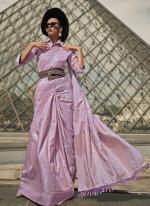 Lilac Satin Silk Party Wear Weaving Saree