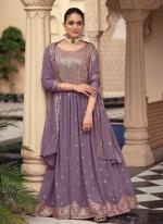 Purple Georgette Party Wear Embroidery Work Gown With Dupatta
