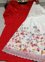 Red Cambric Cotton Festival Wear Chikankari Phulkari Suit