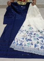 Navy blue Cambric Cotton Festival Wear Chikankari Phulkari Suit