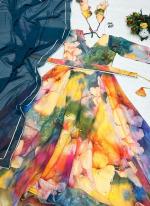 Multi Color Organza Festival Wear Digital Printed Gown With Dupatta