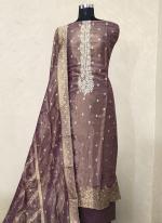 Silk Brown Festival Wear Hand Work Dress Material