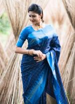 Blue Raw Silk Festival Wear Weaving Saree