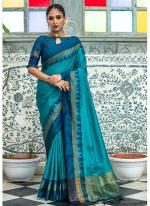 Firozi Raw Silk Festival Wear Weaving Saree