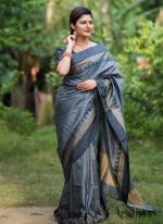 Grey Raw Silk Festival Wear Weaving Saree