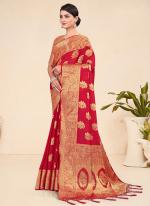 Red Pure Viscose Festival Wear Weaving Saree