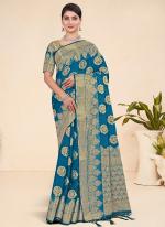 Sky Blue Pure Viscose Festival Wear Weaving Saree