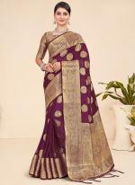 Wine Pure Viscose Festival Wear Weaving Saree