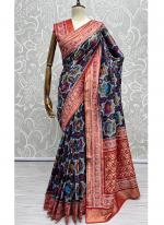 Navy blue Meena Silk Reception Wear Thread Work Saree