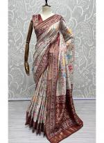 Brown Meena Silk Wedding Wear Thread Work Saree