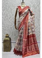 Red Meena Silk Party Wear Thread Work Saree