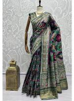 Green Meena Silk Wedding Wear Thread Work Saree