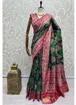 Green Meena Silk Wedding Wear Thread Work Saree