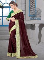 Brown Vichitra Silk Festival Wear Border Work Saree