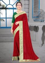 Red Vichitra Silk Festival Wear Border Work Saree