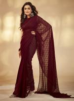 Maroon Organza Party Wear Embroidery Work Saree