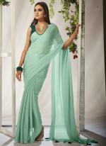 Teal Organza Party Wear Embroidery Work Saree