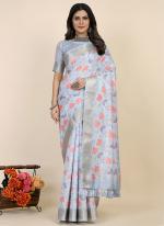 Light Blue Pure Dola Festival Wear Digital Printed Saree