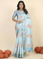 Sky Blue Pure Dola Festival Wear Digital Printed Saree