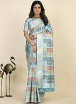 Sky Blue Pure Dola Festival Wear Digital Printed Saree