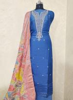 Russian Silk Blue Festival Wear Weaving Dress Material