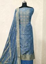 Silk Blue Party Wear Hand Work Dress Material