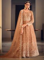 Peach Net Wedding Wear Embroidery Work Anarkali Suit