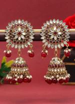 Maroon And Gold Mirror Jhuma Earrings