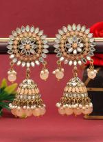 Peach And Gold Mirror Jhuma Earrings