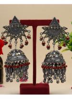 Maroon Color Oxidised Big Jhumka Earrings