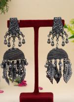 Silver Color Oxidised Big Jhumka Earrings