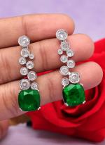   Party Wear  Green Silver American Diamond Earrings