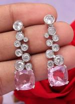   Party Wear  Pink Silver American Diamond Earrings