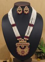   Party Wear  Rani Vilandi Kundan Long Matte Gold Temple Necklace Set