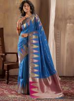 Banarasi Silk Blue Traditional Wear Weaving Saree