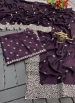 Blooming Vichitra Purple Festival Wear Embroidery Work Saree