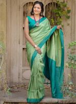 Soft Silk Pista Green Traditional Wear Embroidery Work Saree