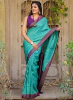 Soft Silk Teal Traditional Wear Embroidery Work Saree