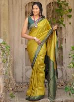 Soft Silk Yellow Traditional Wear Embroidery Work Saree