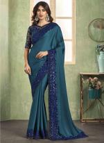 Soft Silk Blue Party Wear Embroidery Work Saree