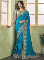 Two Tone Silk Sky Blue Party Wear Embroidery Work Saree