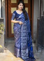 Jute Silk Blue Traditional Wear Weaving Saree