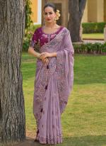 Tissue Organza Lilac Festival Wear Embroidery Work Saree