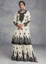 Real Chinnon Cream Festival Wear Embroidery Work Readymade Salwar Suit