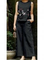 Cotton Black Casual Wear Embroidery Work Cord Set